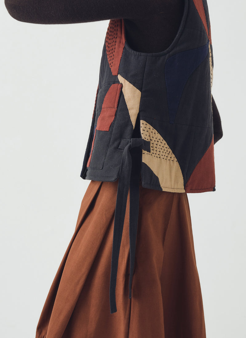 Migration Patchwork Side Tie Waistcoat | Slate/Brick