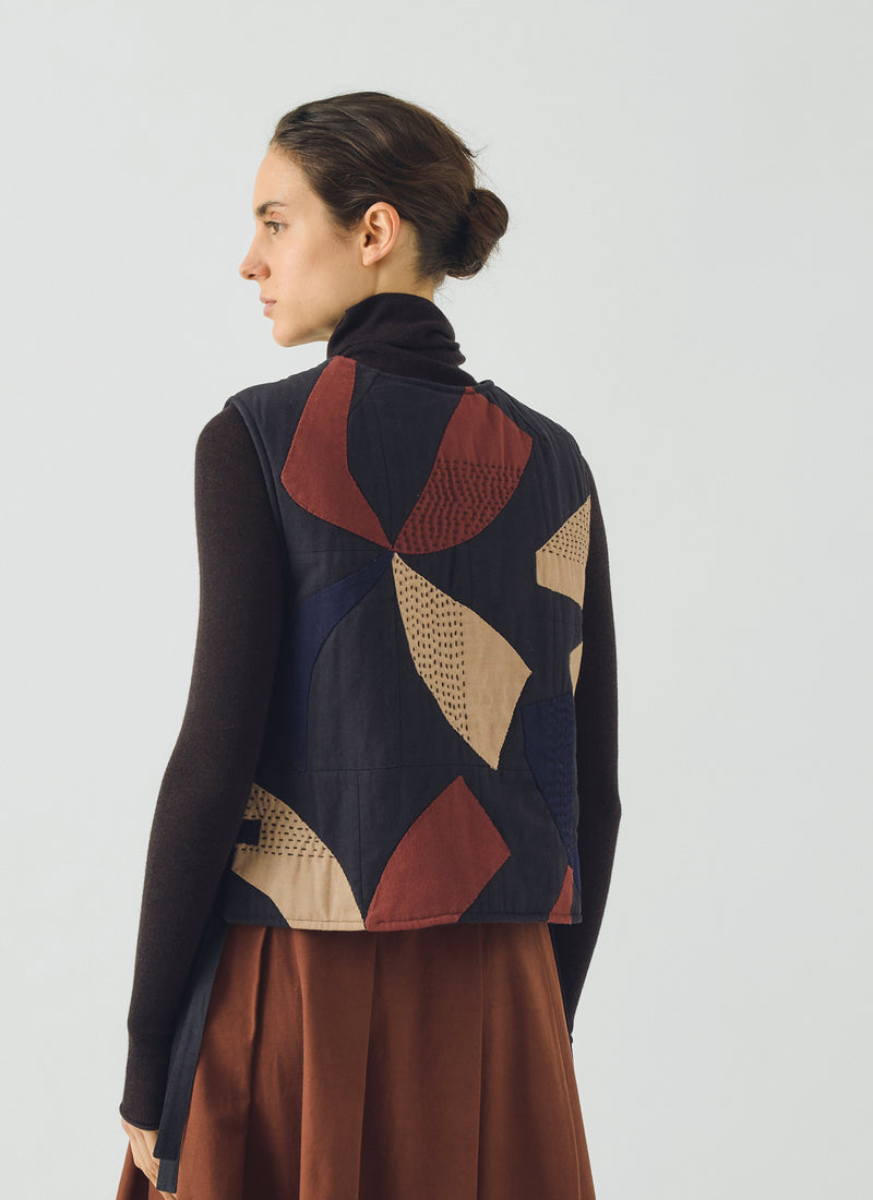 Migration Patchwork Side Tie Waistcoat | Slate/Brick