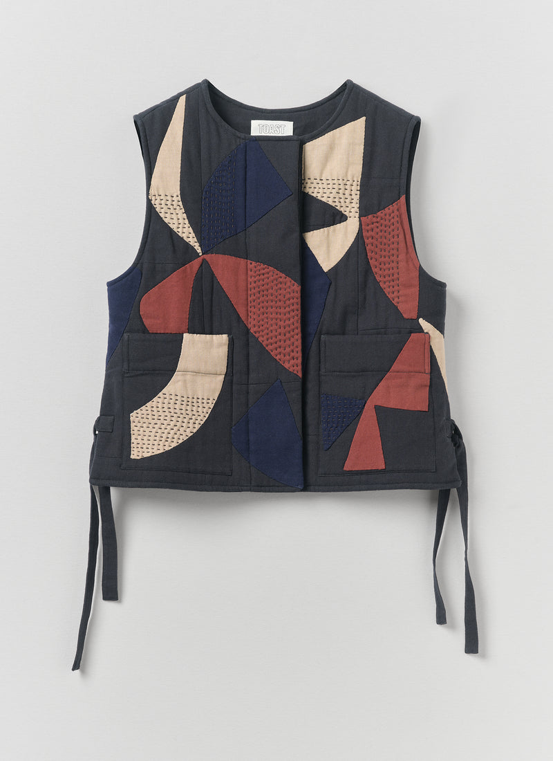 Migration Patchwork Side Tie Waistcoat | Slate/Brick