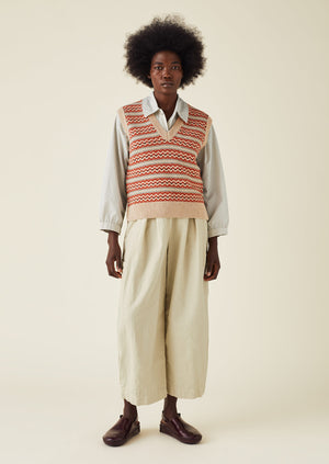 V-Neck Jacquard Knitted Tank | Oatmeal Multi