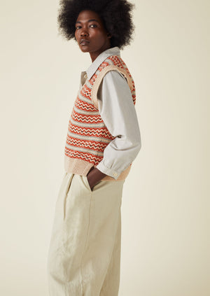 V-Neck Jacquard Knitted Tank | Oatmeal Multi