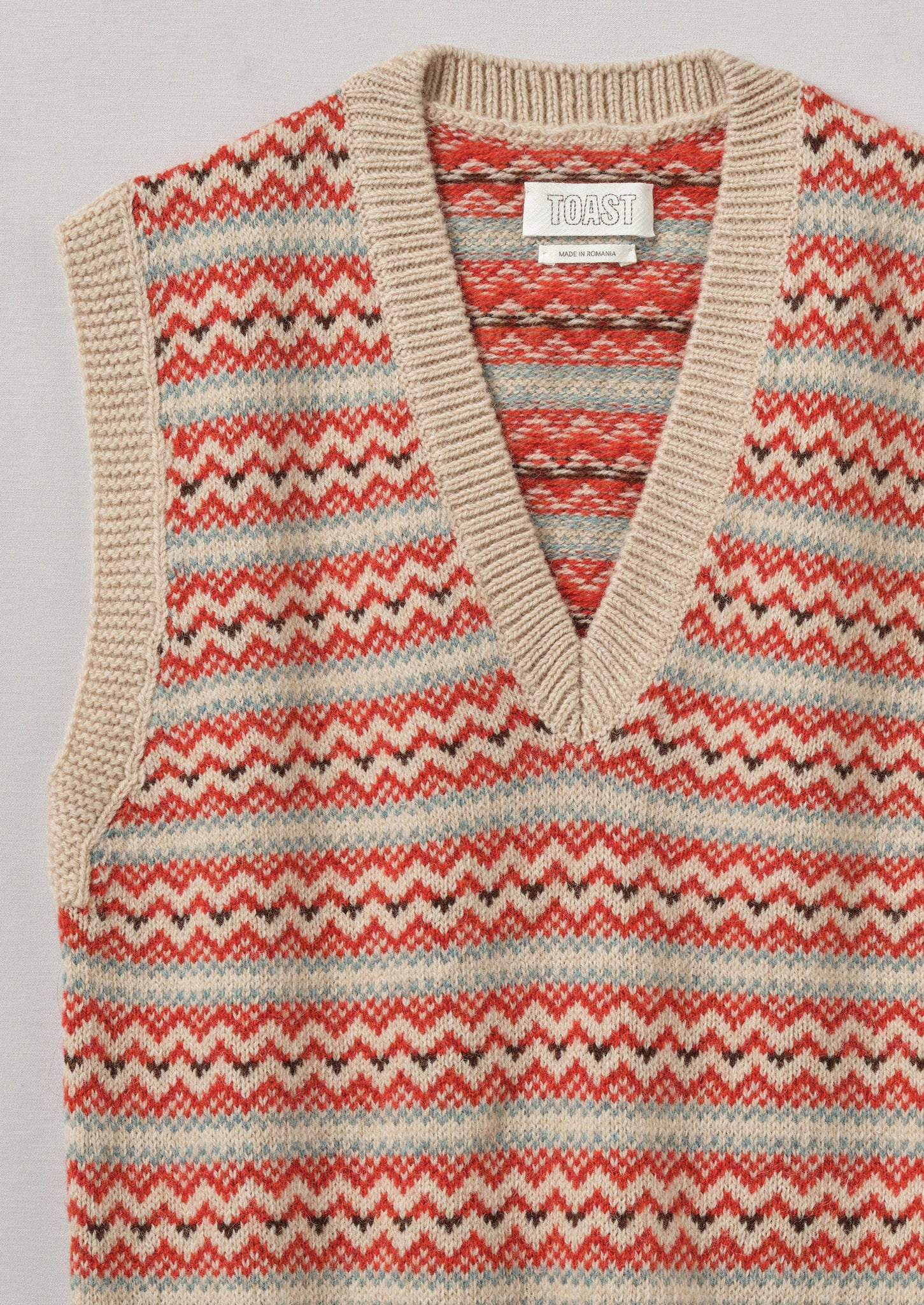 V-Neck Jacquard Knitted Tank | Oatmeal Multi