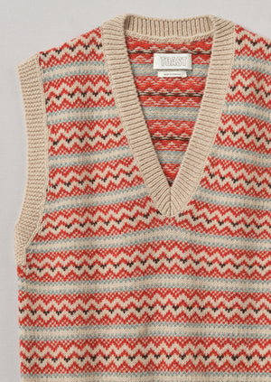 V-Neck Jacquard Knitted Tank | Oatmeal Multi
