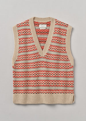V-Neck Jacquard Knitted Tank | Oatmeal Multi