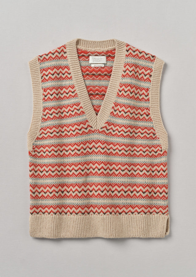 V-Neck Jacquard Knitted Tank | Oatmeal Multi