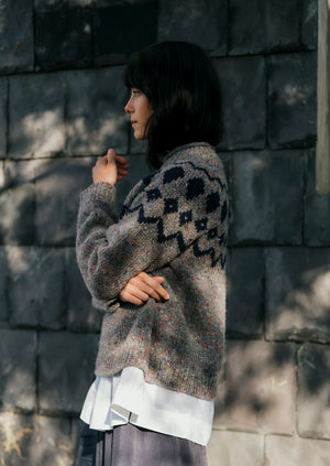Graphic Yoke Donegal Sweater Fossil Grey Navy TOAST