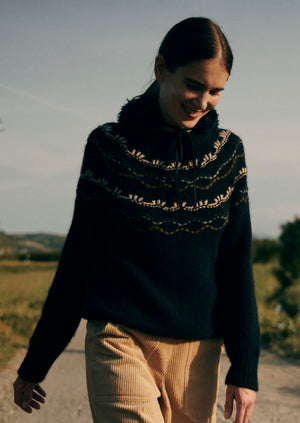 Stitch Yoke Lofty Sweater | Navy Multi