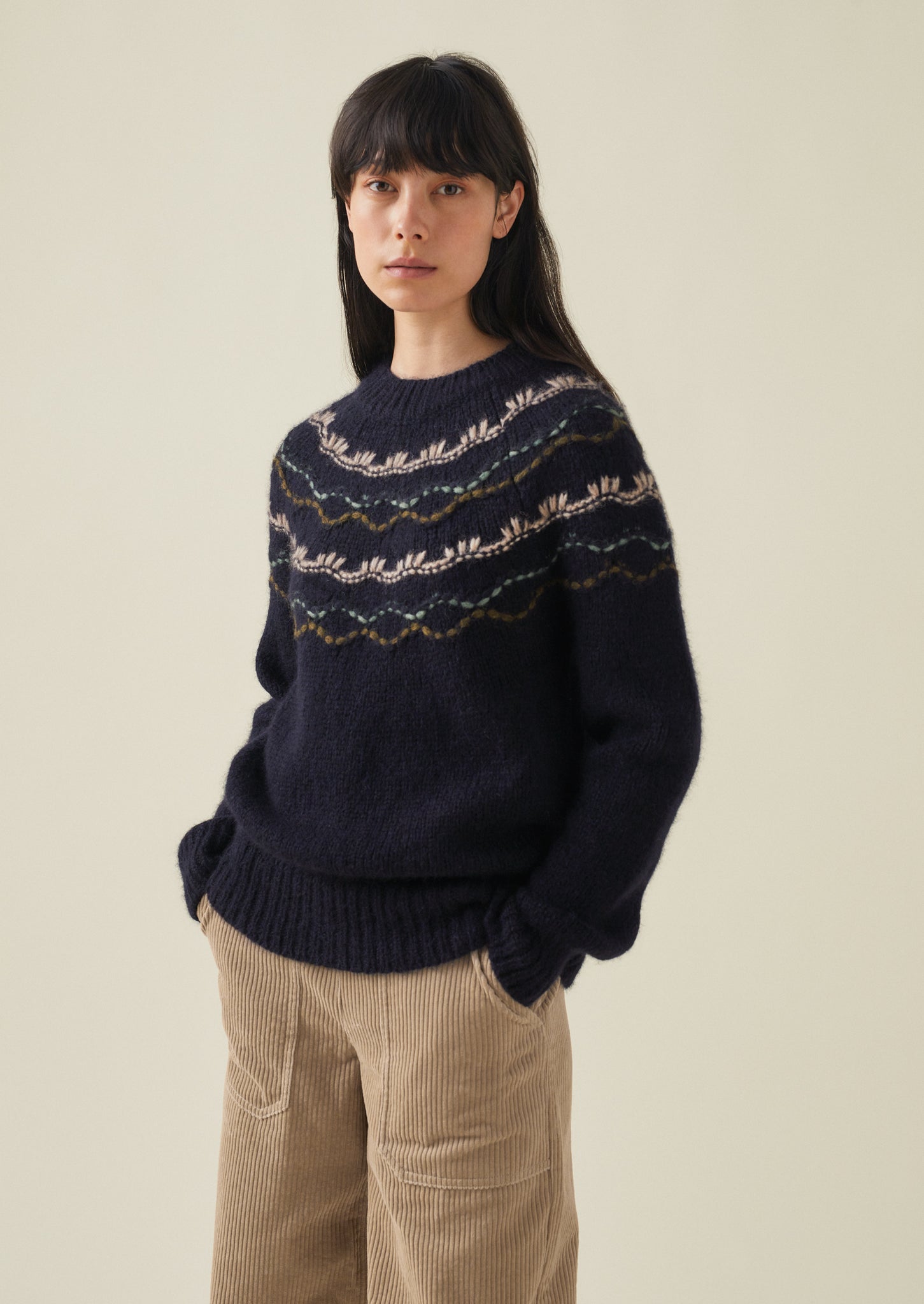 Stitch Yoke Lofty Sweater | Navy Multi