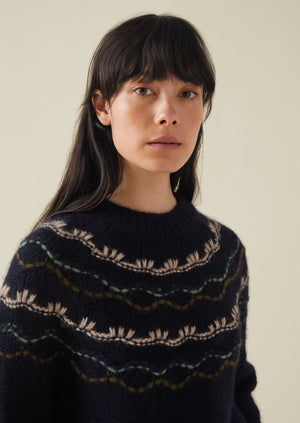 Stitch Yoke Lofty Sweater | Navy Multi