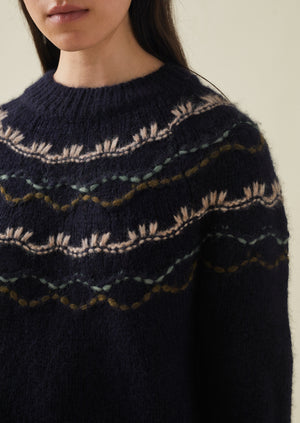 Stitch Yoke Lofty Sweater | Navy Multi