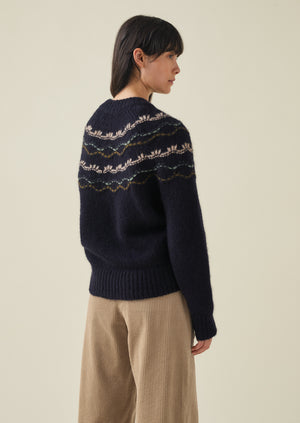 Stitch Yoke Lofty Sweater | Navy Multi