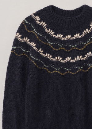 Stitch Yoke Lofty Sweater | Navy Multi