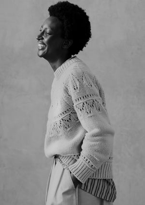 Textured Yoke Wool Cotton Sweater | Bone