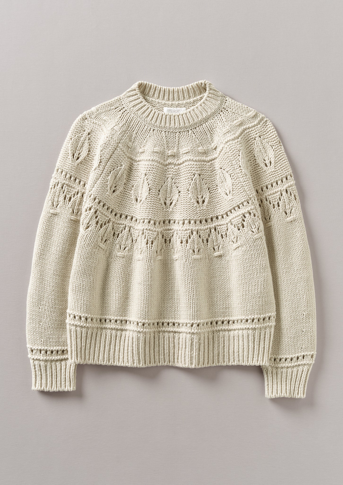 Textured Yoke Wool Cotton Sweater | Bone