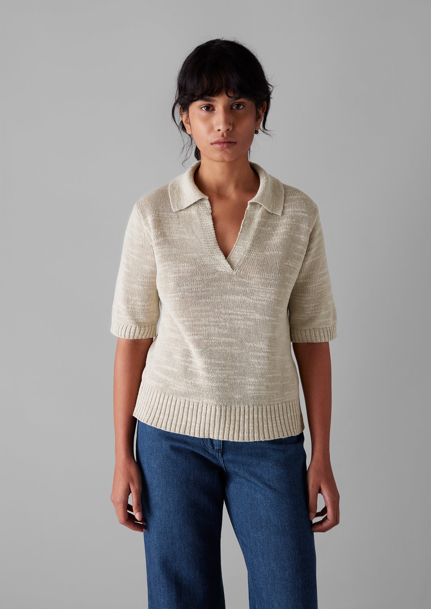 Collared Linen Cotton Slub Sweater | Parchment