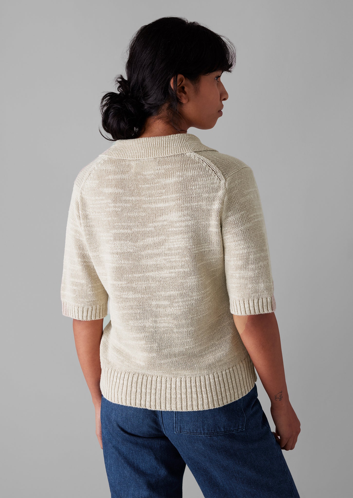 Collared Linen Cotton Slub Sweater | Parchment
