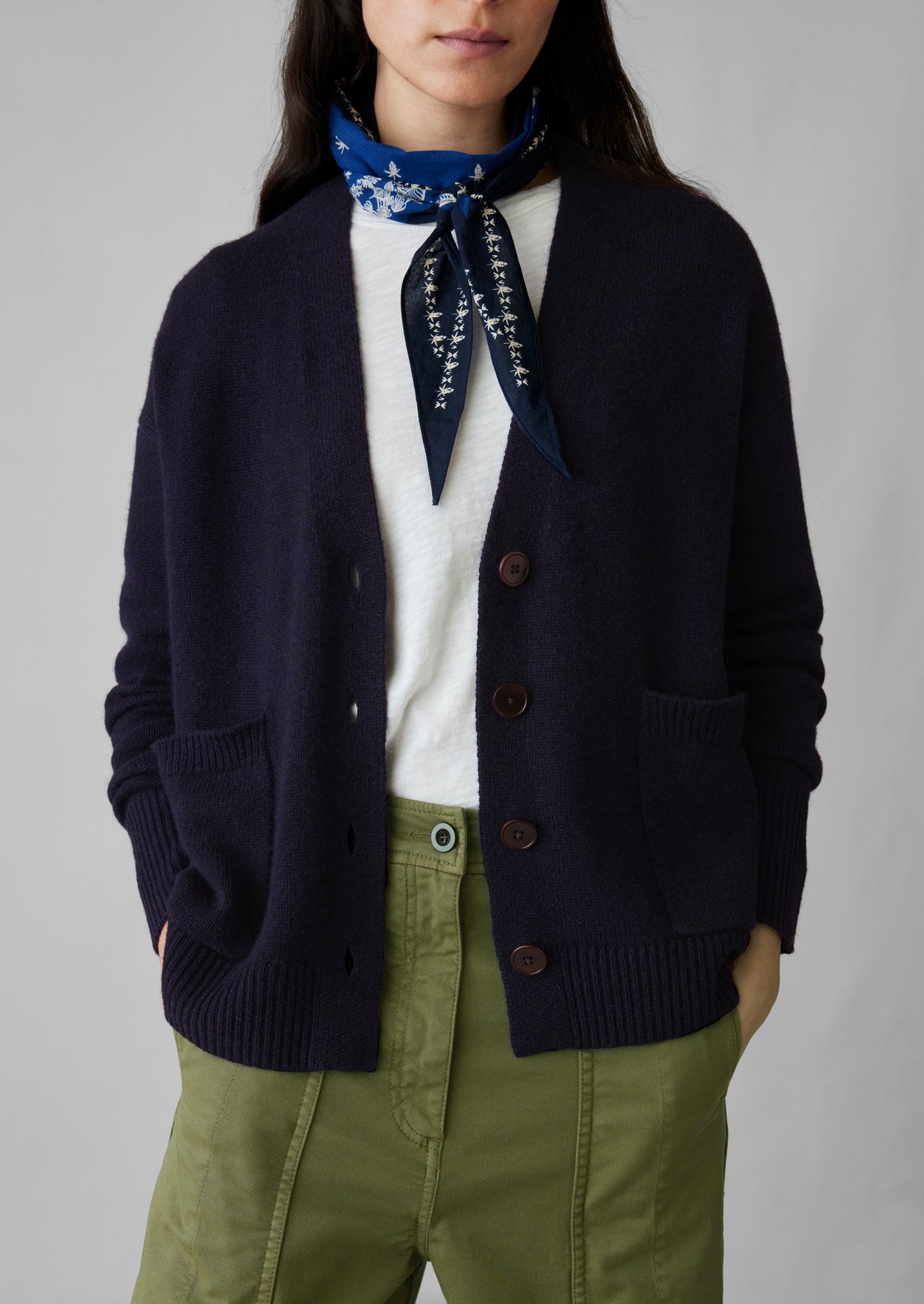 Wool Cashmere Boxy Cardigan | Darkest Navy