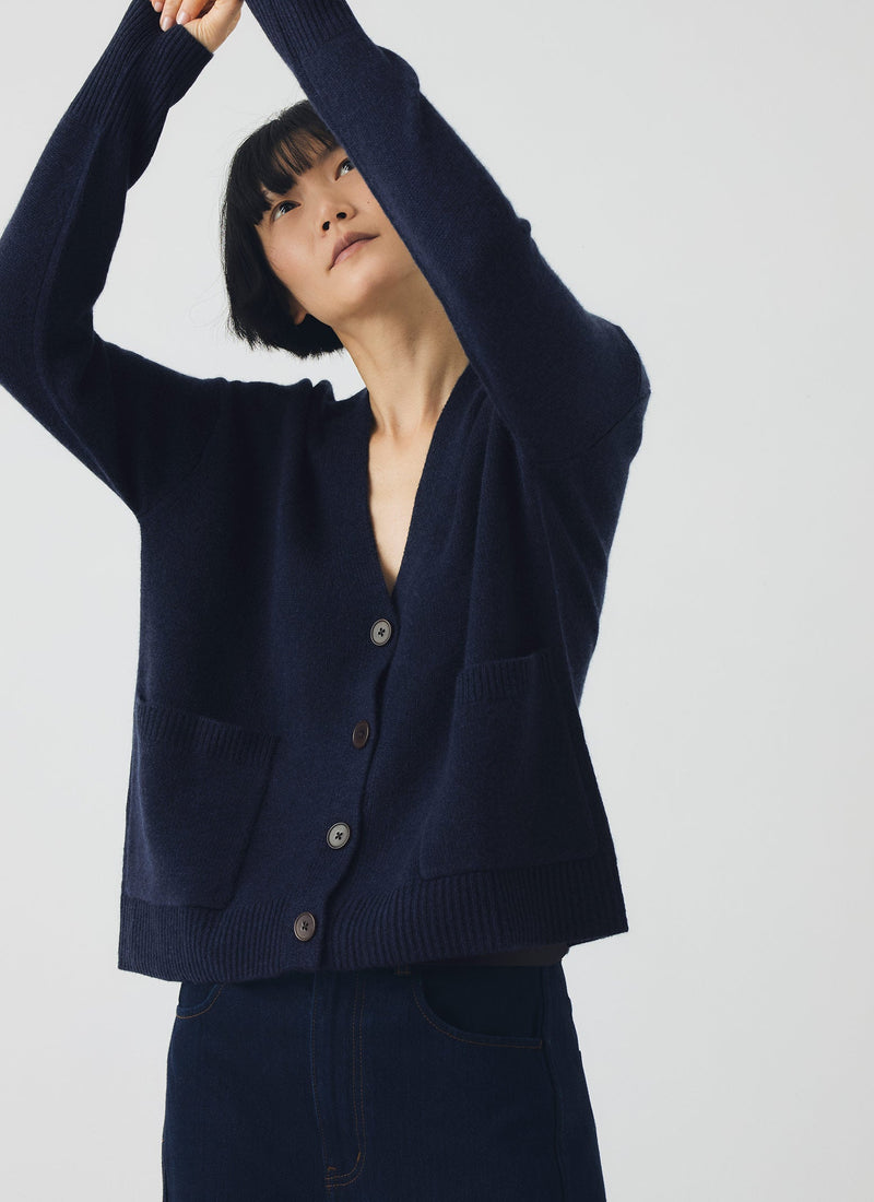 Ffion Wool Cashmere Boxy Cardigan | Darkest Navy