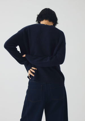 Ffion Wool Cashmere Boxy Cardigan | Darkest Navy