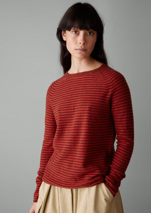 Stripe Wool Cashmere Neat Sweater | Red Earth/Harissa
