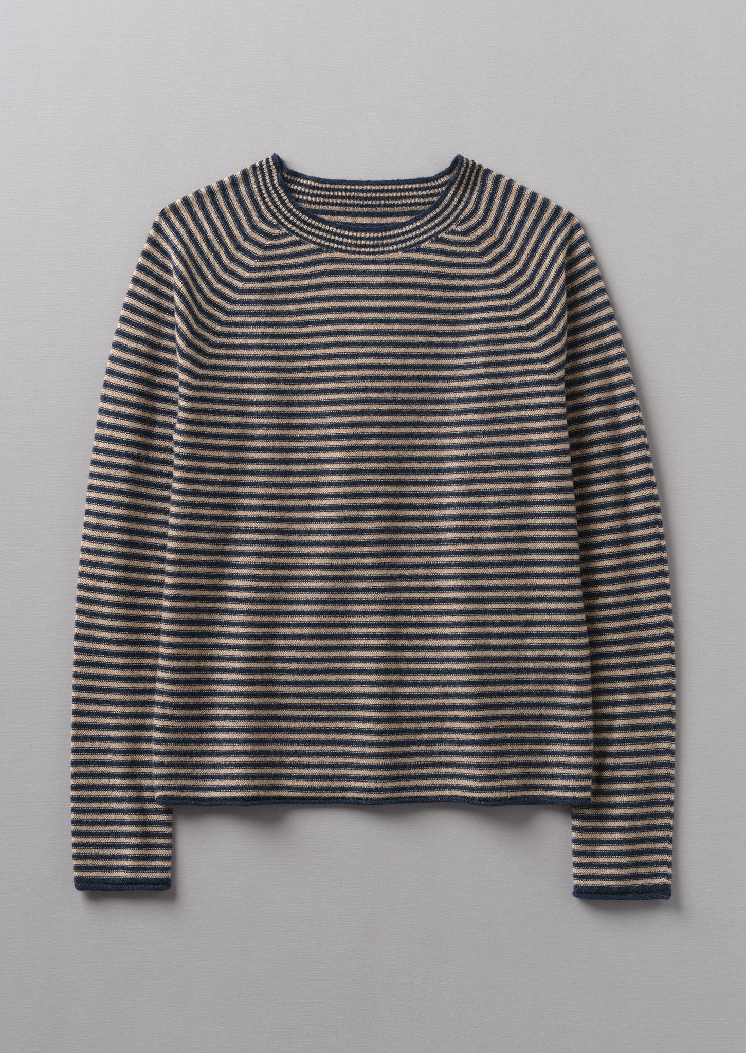 Stripe Wool Cashmere Neat Sweater | Anthracite/Biscuit