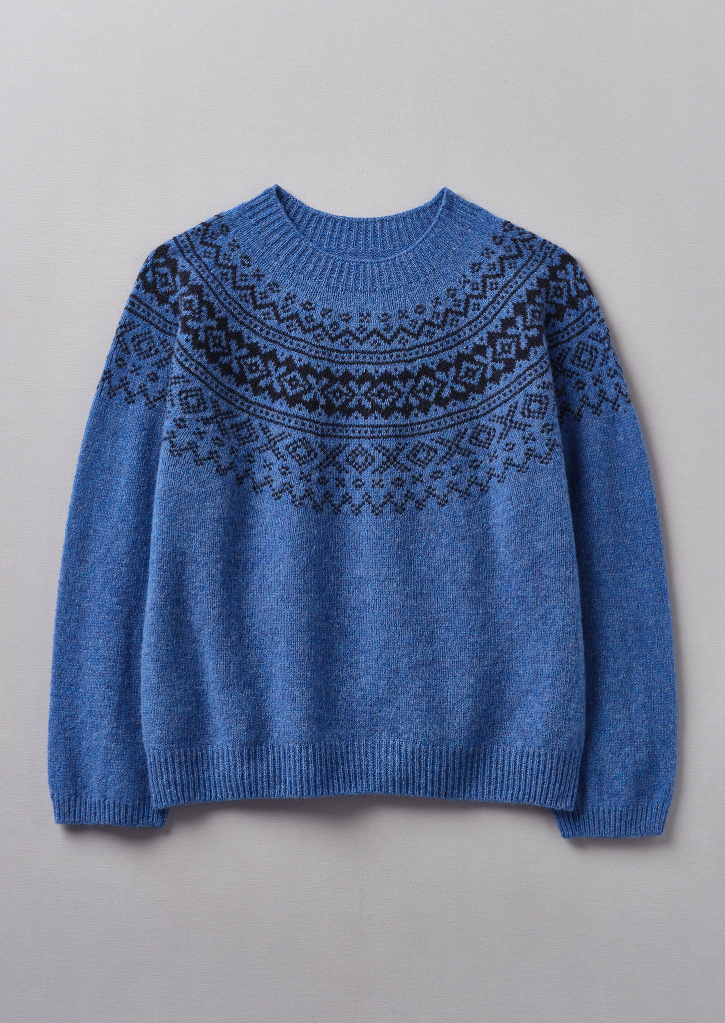 Fair Isle Yoke Wool Sweater | Cornflower/Navy