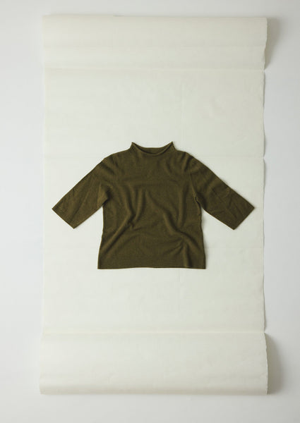 Fine Wool Cashmere Half Sleeve Sweater Melange