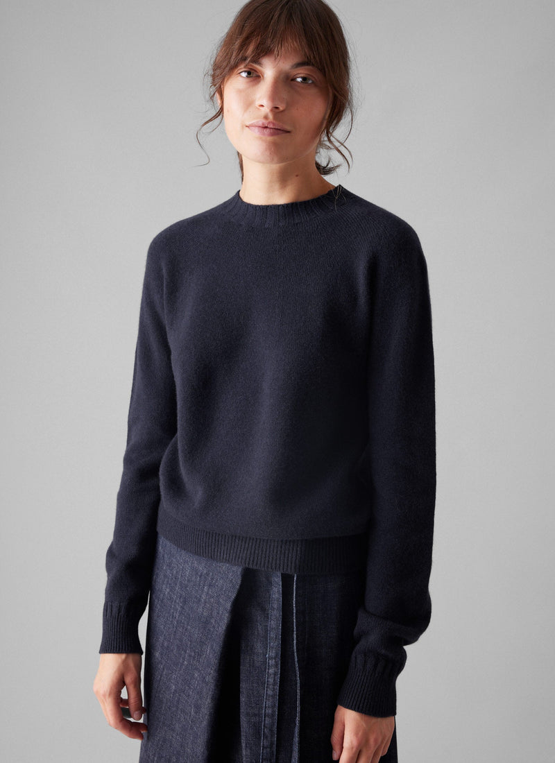 Wool Cashmere Crew Neck Sweater | Dark Navy