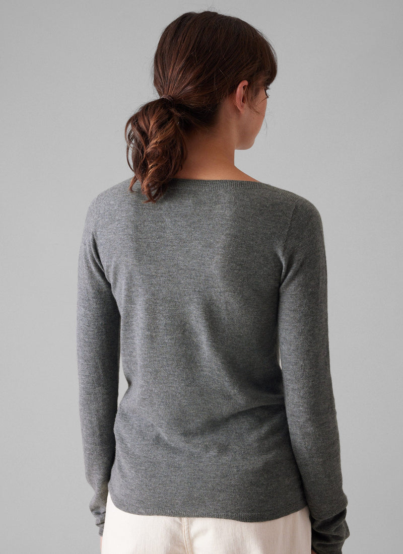 Fine Wool Cashmere Sweater | Grey Melange