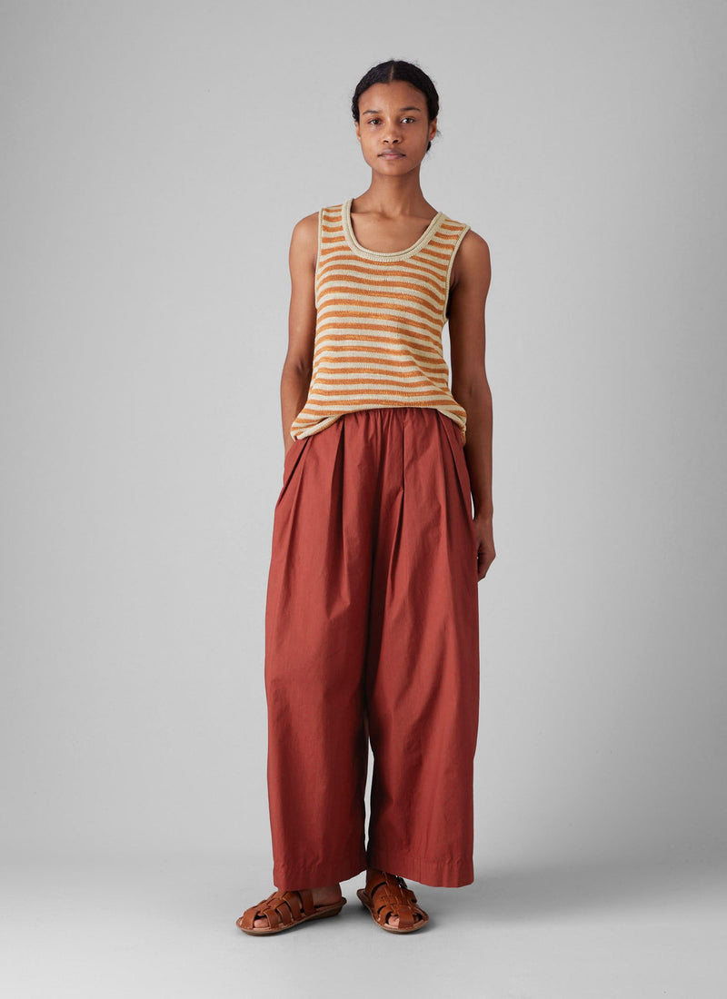 Stripe Linen Cotton Knitted Vest | Parchment/Butterscotch