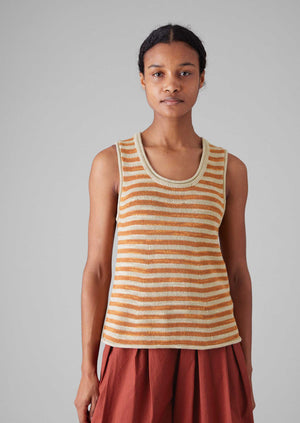 Stripe Linen Cotton Knitted Vest | Parchment/Butterscotch