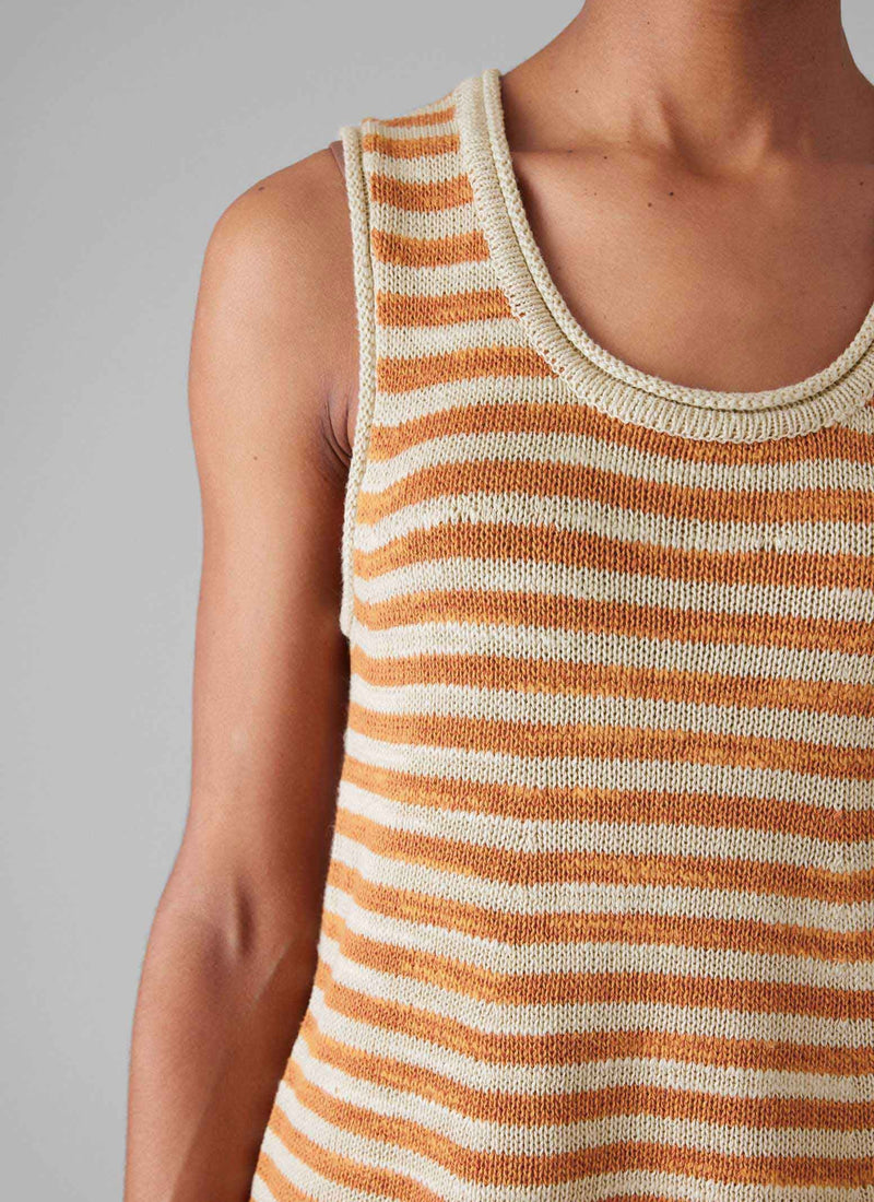 Stripe Linen Cotton Knitted Vest | Parchment/Butterscotch