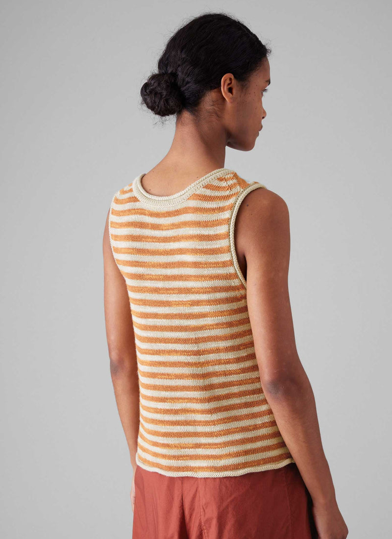 Stripe Linen Cotton Knitted Vest | Parchment/Butterscotch