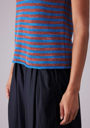 Stripe Linen Cotton Knitted Vest | Bluebird/Brick