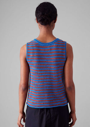Stripe Linen Cotton Knitted Vest | Bluebird/Brick