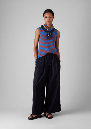 Stripe Linen Cotton Knitted Vest | Bluebird/Brick