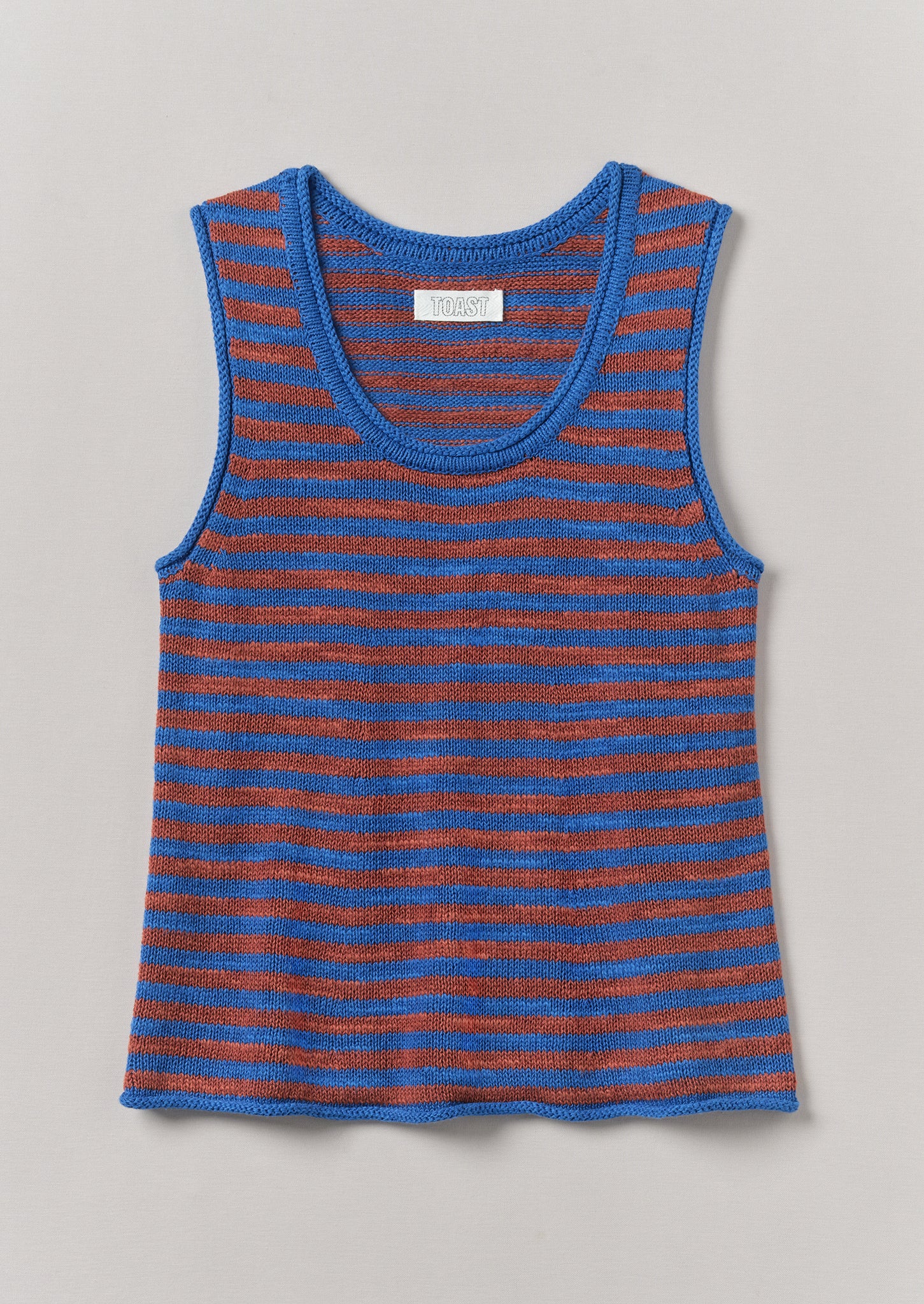 Stripe Linen Cotton Knitted Vest | Bluebird/Brick