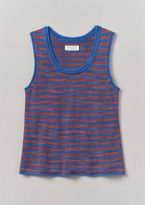 Stripe Linen Cotton Knitted Vest | Bluebird/Brick