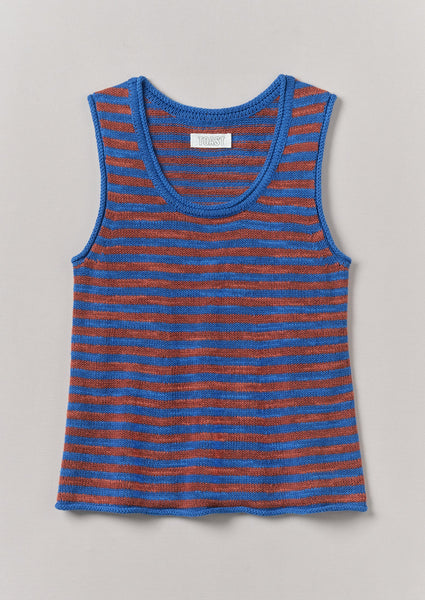 Stripe Linen Cotton Knitted Vest Bluebird Brick
