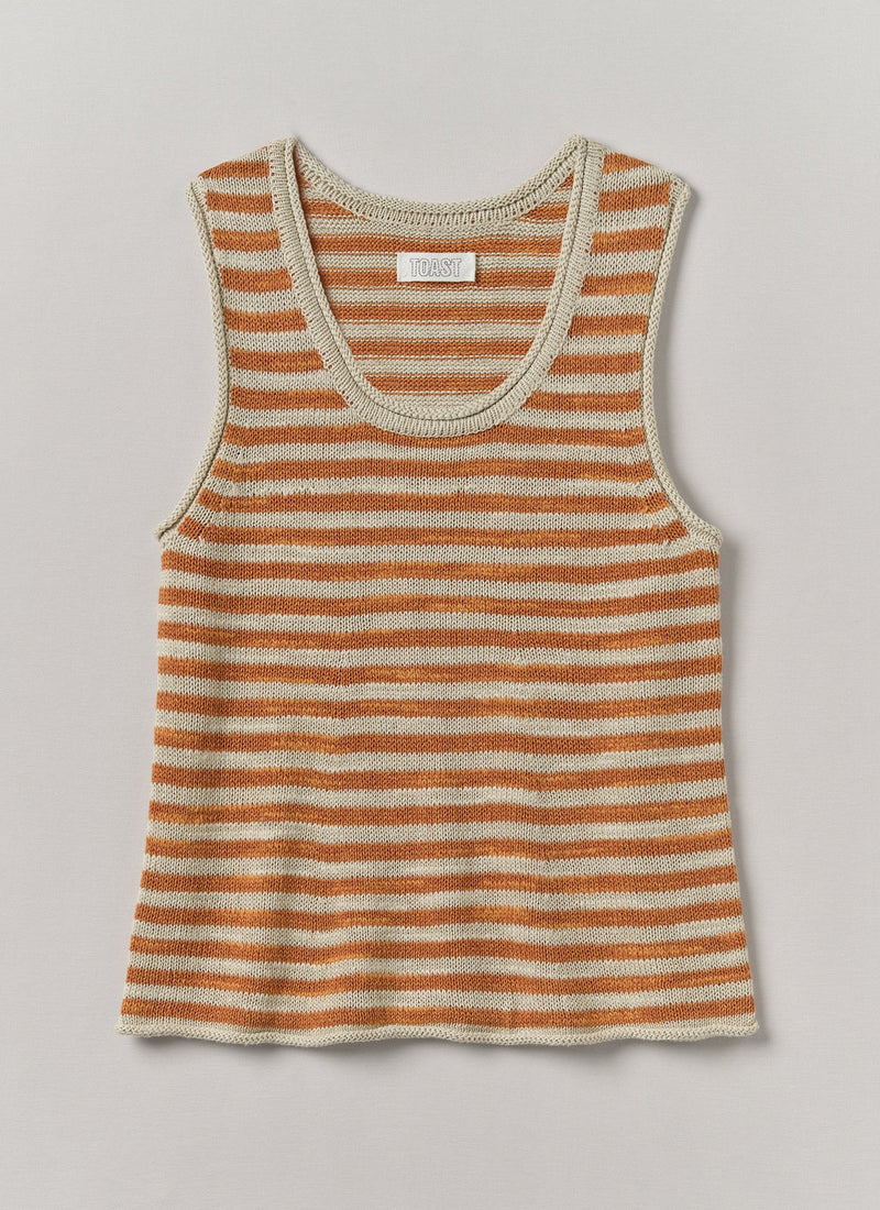 Stripe Linen Cotton Knitted Vest | Parchment/Butterscotch