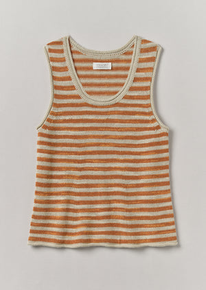 Stripe Linen Cotton Knitted Vest | Parchment/Butterscotch