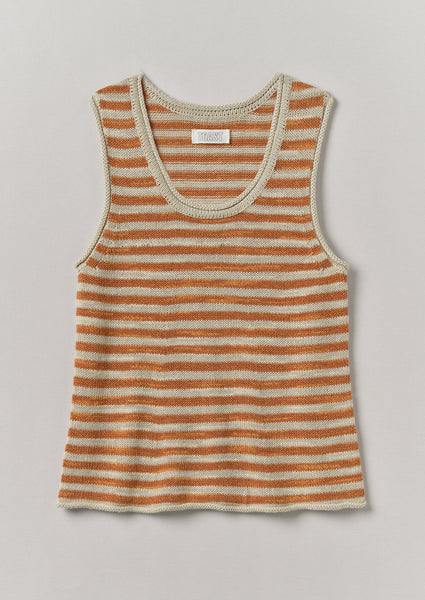 Stripe Linen Cotton Knitted Vest Parchment Butterscotch