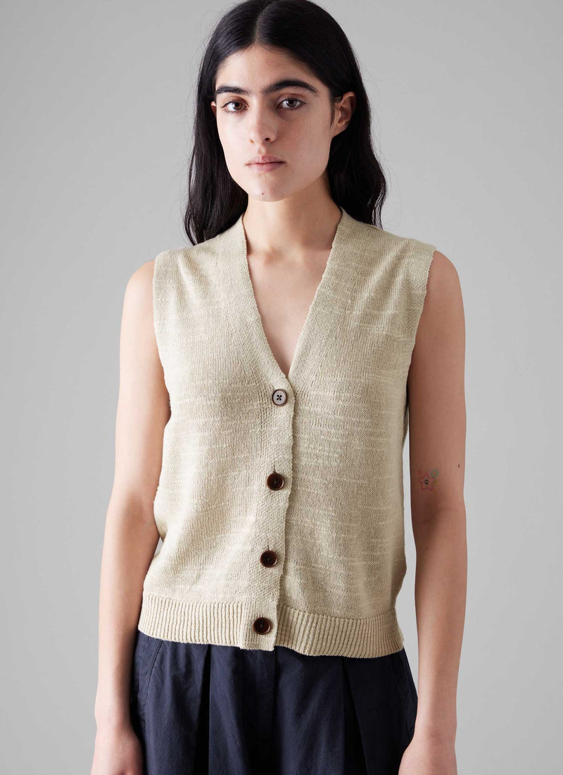 Fine Linen Cotton Knitted Tank | Parchment