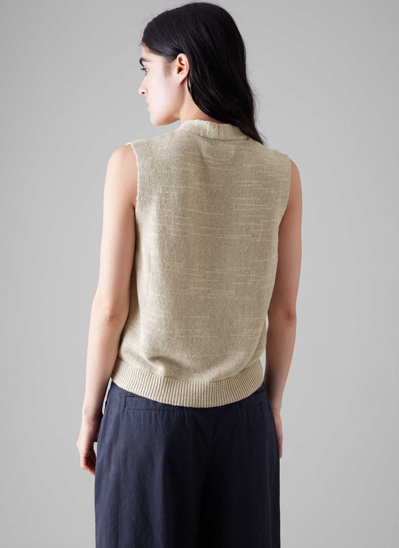 Fine Linen Cotton Knitted Tank | Parchment