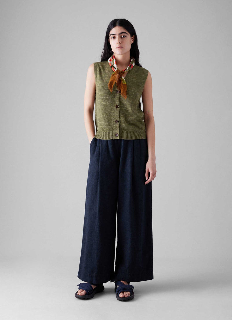 Fine Linen Cotton Knitted Tank | Montella Olive