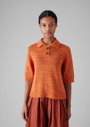 Linen Cotton Slub Knitted Top | Orange Poppy