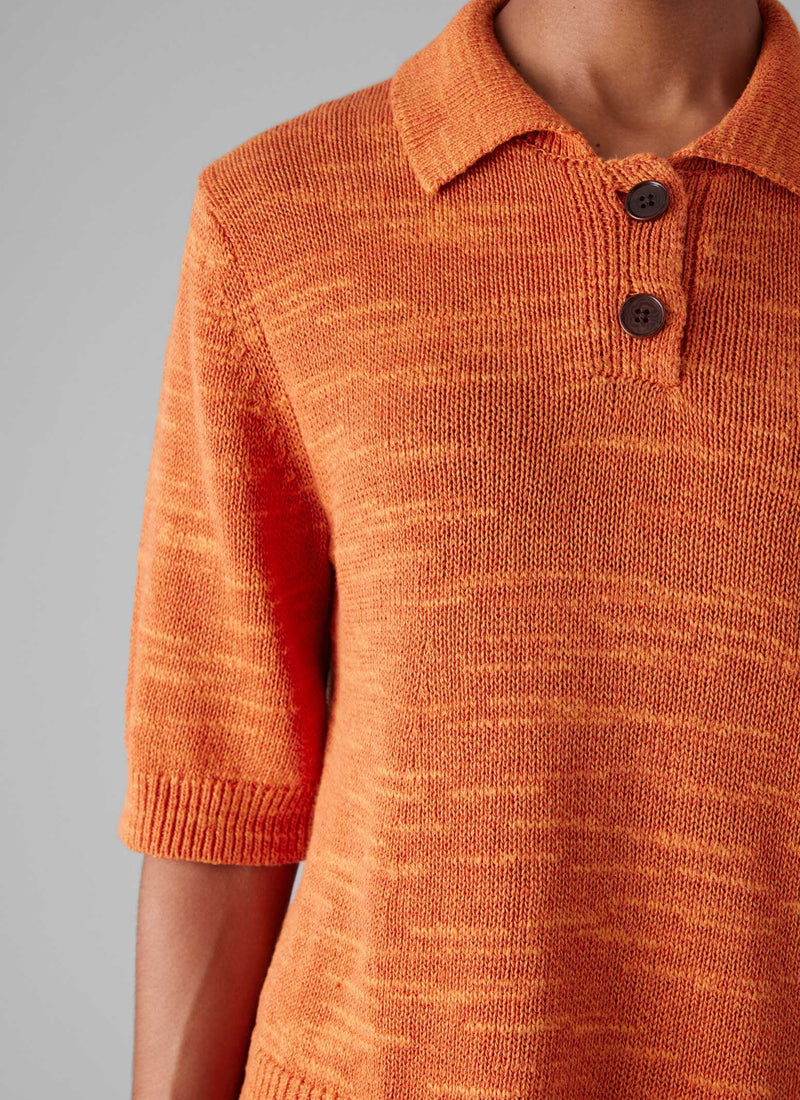 Linen Cotton Slub Knitted Top | Orange Poppy