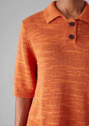 Linen Cotton Slub Knitted Top | Orange Poppy