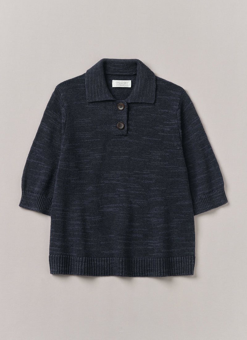 Linen Cotton Slub Knitted Top | Dark Navy