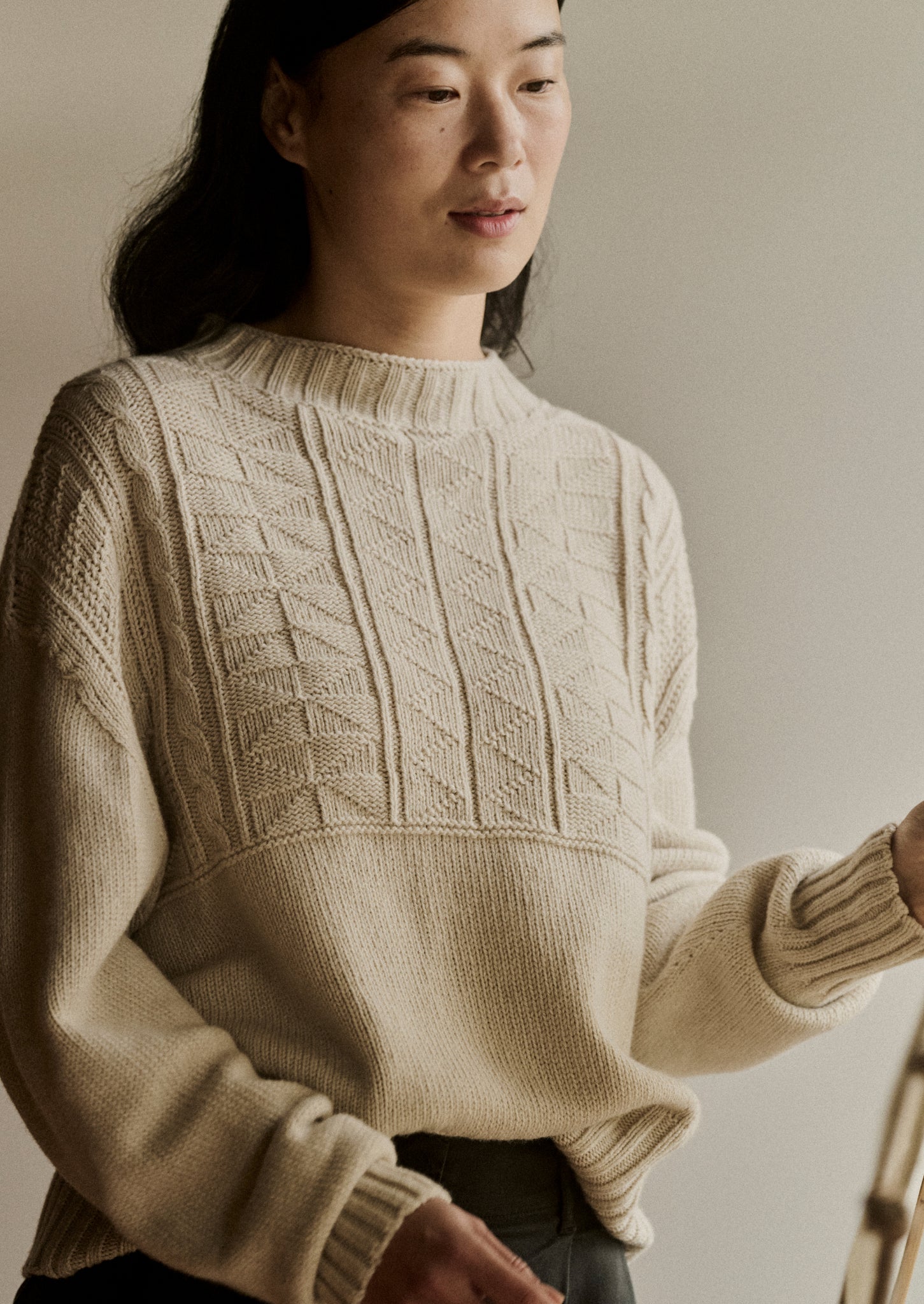 Volume Sleeve High Neck Knitted Sweater Offwhite | NA-KD